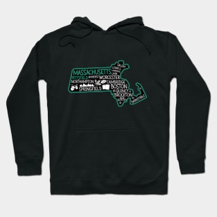 Massachusetts Pittsfield cute map Lowell Lawrence Lynn Worcester Springfield Hoodie